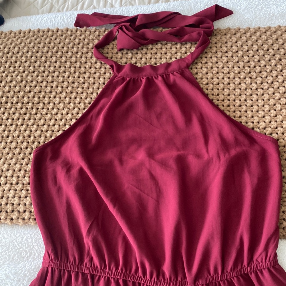 Women’s Large Halter Ruffle Dress; wine colored